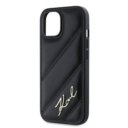 Husa pentru Apple iPhone 15, Karl Lagerfeld, Diagonal Quilted Script, Neagra