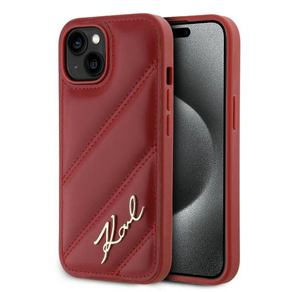 Husa pentru Apple iPhone 15, Karl Lagerfeld, Diagonal Quilted Script, Rosie