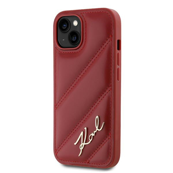 Husa pentru Apple iPhone 15, Karl Lagerfeld, Diagonal Quilted Script, Rosie