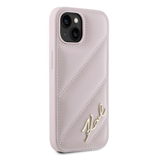 Husa pentru Apple iPhone 15, Karl Lagerfeld, Diagonal Quilted Script, Roz