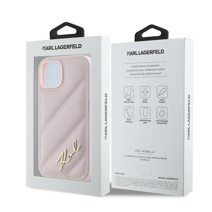 Husa pentru Apple iPhone 15, Karl Lagerfeld, Diagonal Quilted Script, Roz