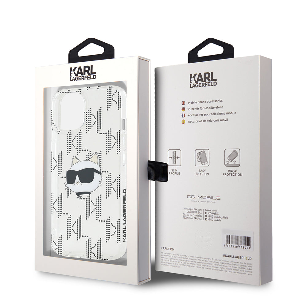 Husa pentru Apple iPhone 15, Karl Lagerfeld, IML Electroplated Choupette Head, Transparenta