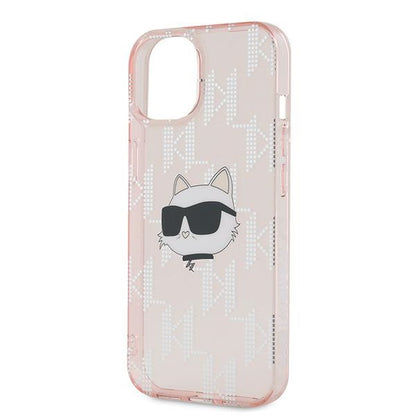 Husa pentru Apple iPhone 15, Karl Lagerfeld, IML Luxury Monogram Choupette's Head, Roz