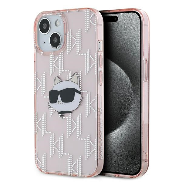 Husa pentru Apple iPhone 15, Karl Lagerfeld, IML Luxury Monogram Choupette's Head, Roz
