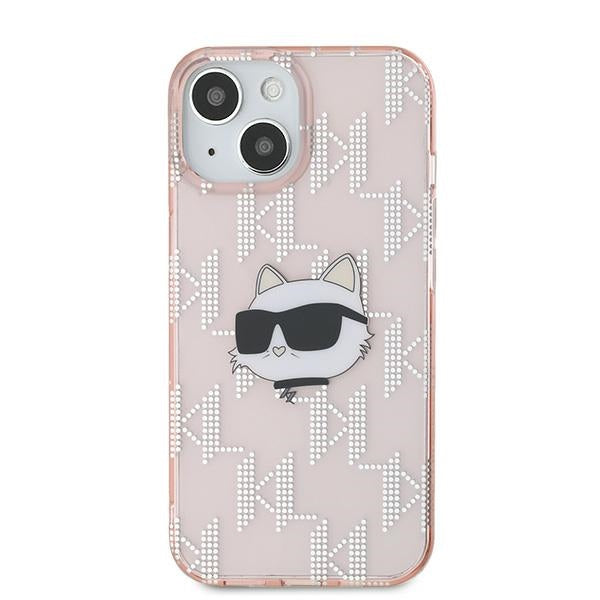 Husa pentru Apple iPhone 15, Karl Lagerfeld, IML Luxury Monogram Choupette's Head, Roz