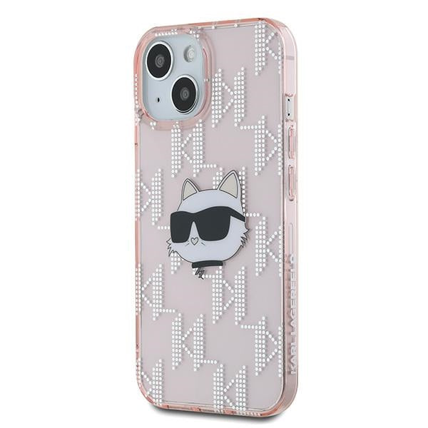 Husa pentru Apple iPhone 15, Karl Lagerfeld, IML Luxury Monogram Choupette's Head, Roz