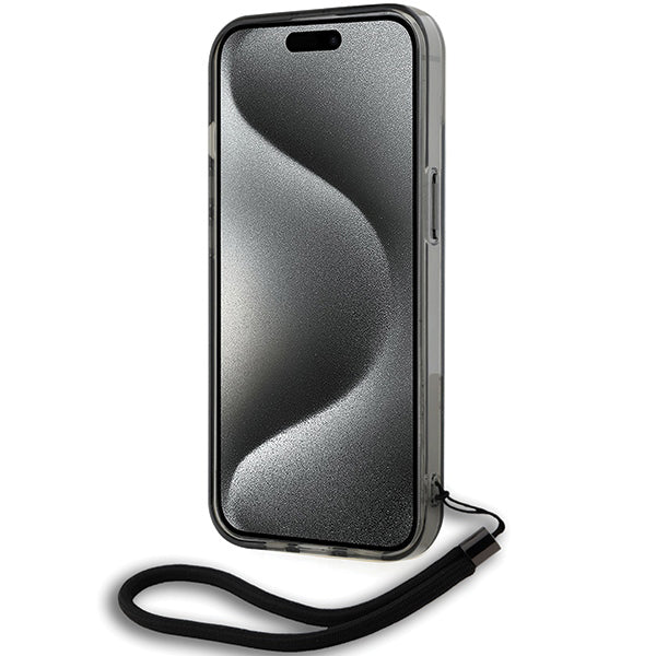 Husa pentru Apple iPhone 15, Karl Lagerfeld, IML Luxury Monogram KL Pattern with Strap, Neagra