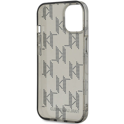 Husa pentru Apple iPhone 15, Karl Lagerfeld, IML Luxury Monogram KL Pattern with Strap, Neagra