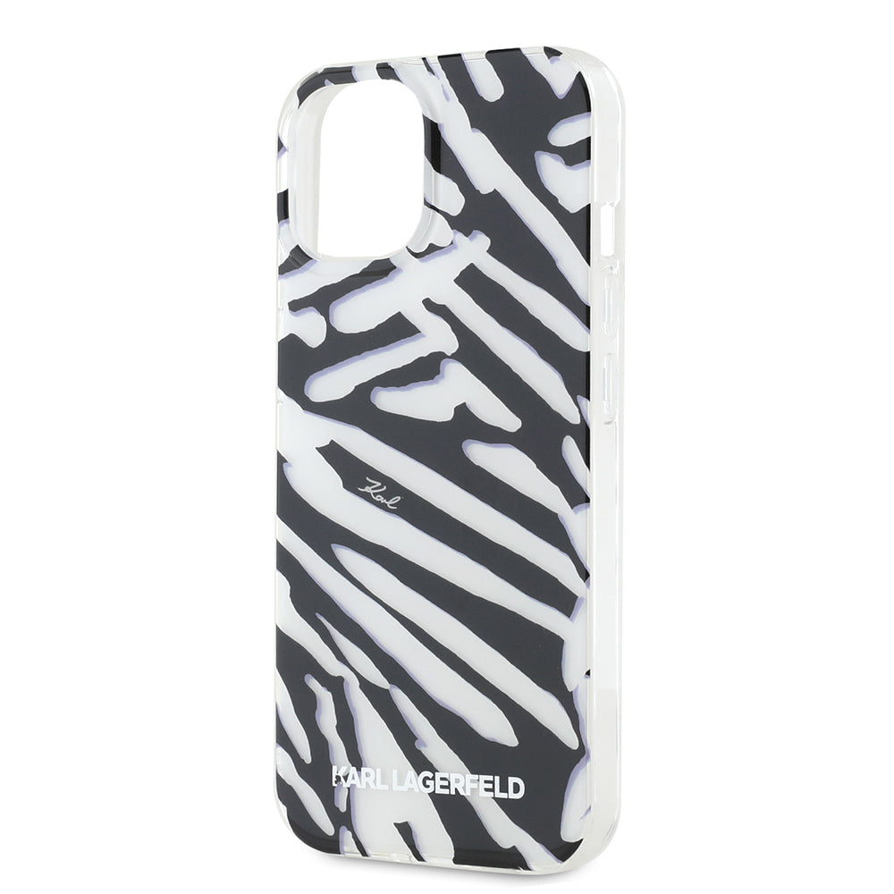 Husa pentru Apple iPhone 15, Karl Lagerfeld, IML Luxury Zebra Pattern with Strap, Neagra