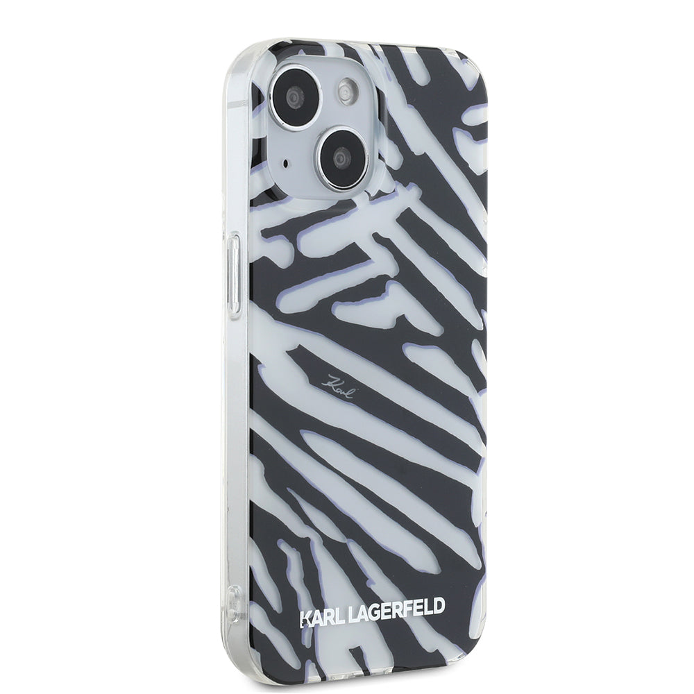 Husa pentru Apple iPhone 15, Karl Lagerfeld, IML Luxury Zebra Pattern with Strap, Neagra