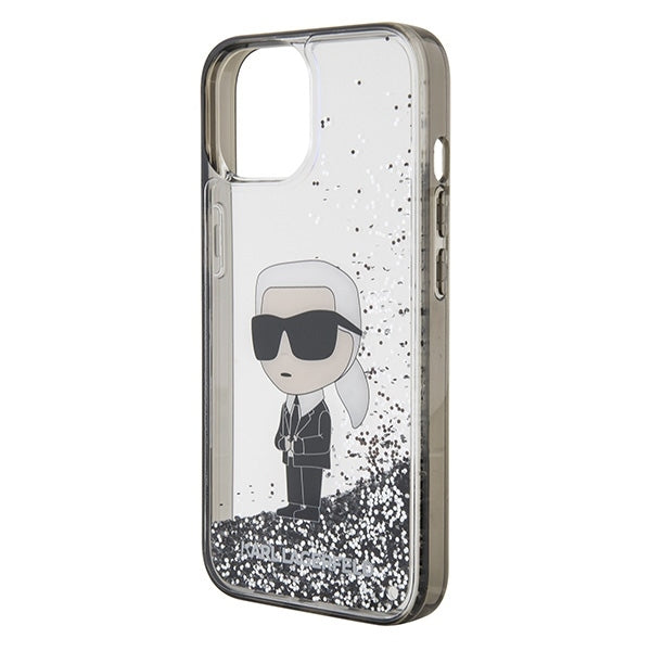 Husa pentru Apple iPhone 15, Karl Lagerfeld, Liquid Glitter Ikonik Karl, Transparenta