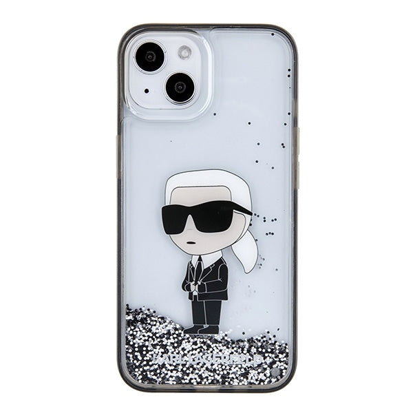 Husa pentru Apple iPhone 15, Karl Lagerfeld, Liquid Glitter Ikonik Karl, Transparenta