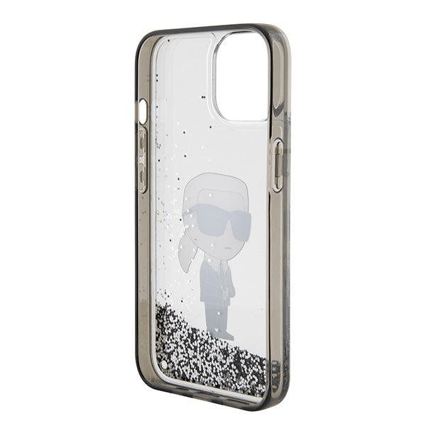 Husa pentru Apple iPhone 15, Karl Lagerfeld, Liquid Glitter Ikonik Karl, Transparenta