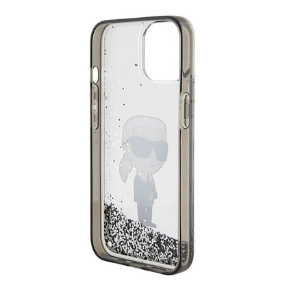 Husa pentru Apple iPhone 15, Karl Lagerfeld, Liquid Glitter Ikonik Karl, Transparenta