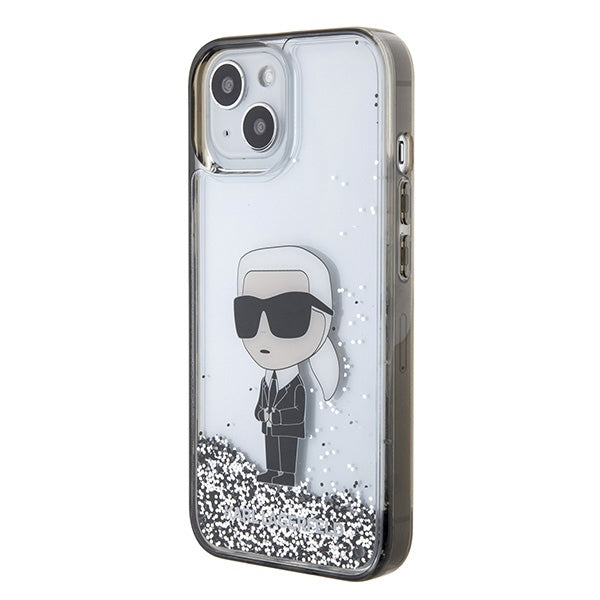 Husa pentru Apple iPhone 15, Karl Lagerfeld, Liquid Glitter Ikonik Karl, Transparenta