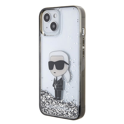 Husa pentru Apple iPhone 15, Karl Lagerfeld, Liquid Glitter Ikonik Karl, Transparenta