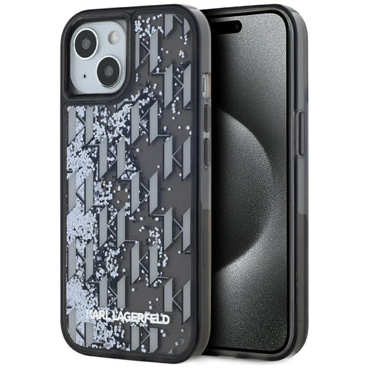 Husa pentru Apple iPhone 15, Karl Lagerfeld, Liquid Glitter Monogram, Neagra