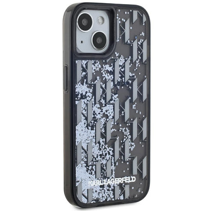 Husa pentru Apple iPhone 15, Karl Lagerfeld, Liquid Glitter Monogram, Neagra