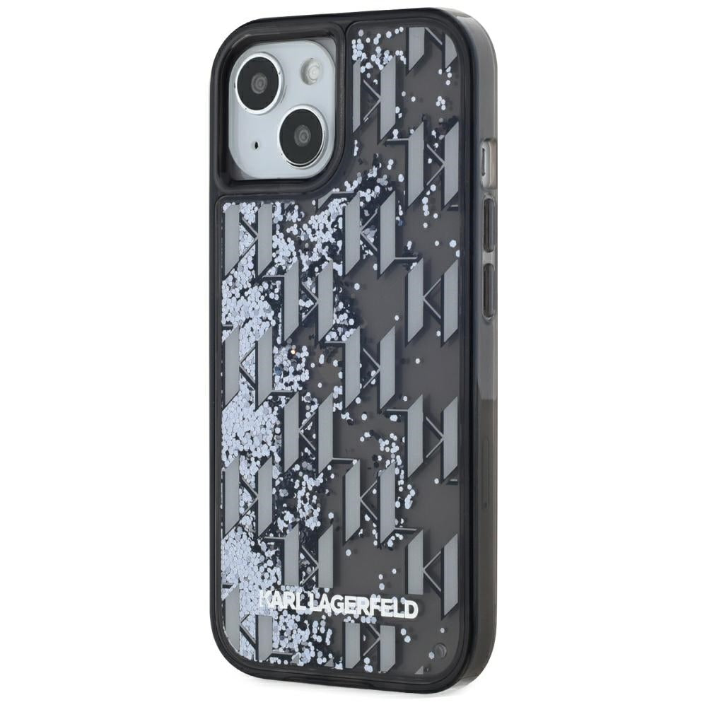 Husa pentru Apple iPhone 15, Karl Lagerfeld, Liquid Glitter Monogram, Neagra