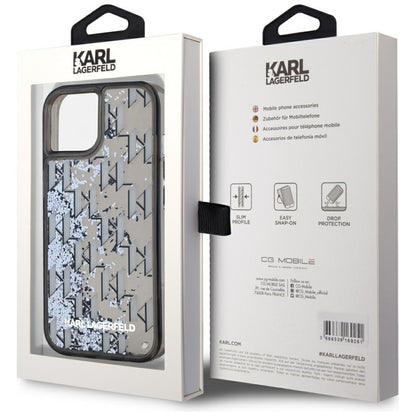 Husa pentru Apple iPhone 15, Karl Lagerfeld, Liquid Glitter Monogram, Neagra