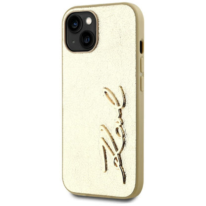 Husa pentru Apple iPhone 15, Karl Lagerfeld, Metal Signature, Aurie