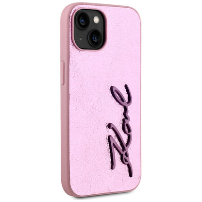 Husa pentru Apple iPhone 15, Karl Lagerfeld, Metal Signature, Roz