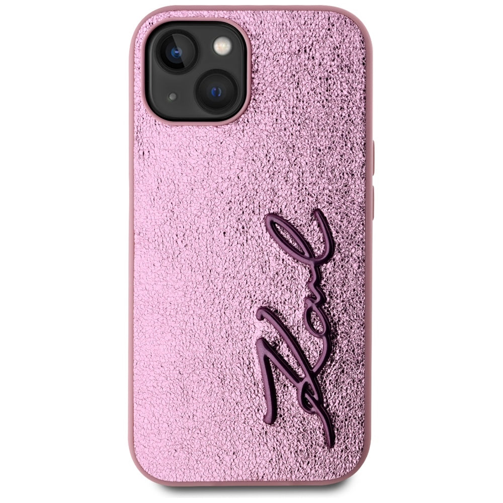 Husa pentru Apple iPhone 15, Karl Lagerfeld, Metal Signature, Roz