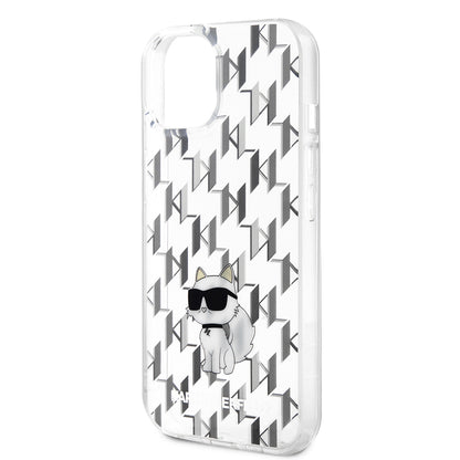 Husa pentru Apple iPhone 15, Karl Lagerfeld, Monogram Choupette, Transparenta