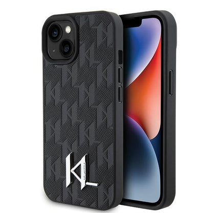 Husa pentru Apple iPhone 15, Karl Lagerfeld, Monogram Hot Stamp Metal Logo, Neagra