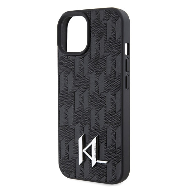 Husa pentru Apple iPhone 15, Karl Lagerfeld, Monogram Hot Stamp Metal Logo, Neagra