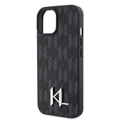 Husa pentru Apple iPhone 15, Karl Lagerfeld, Monogram Hot Stamp Metal Logo, Neagra
