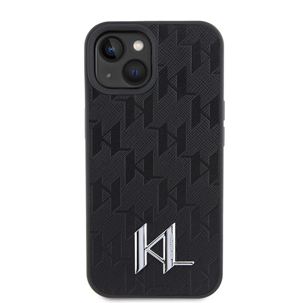 Husa pentru Apple iPhone 15, Karl Lagerfeld, Monogram Hot Stamp Metal Logo, Neagra