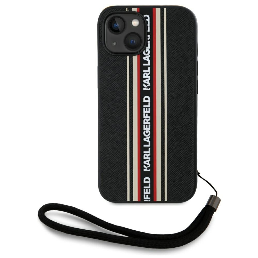 Husa pentru Apple iPhone 15, Karl Lagerfeld, Saffiano Athleisure Stripes with Strap, Rosie