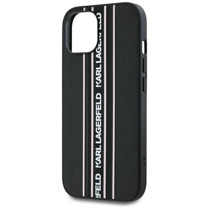 Husa pentru Apple iPhone 15, Karl Lagerfeld, Saffiano Athleisure Stripes with Strap, Roz