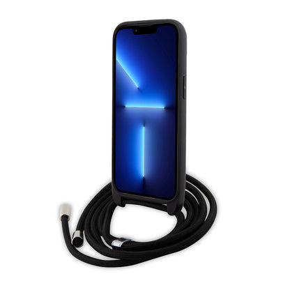 Husa pentru Apple iPhone 15, Karl Lagerfeld, Saffiano Crossbody Monogram Metal Pin Karl, Neagra