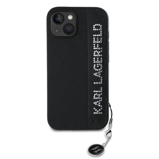 Husa pentru Apple iPhone 15, Karl Lagerfeld, Saffiano Rhinestones & Charm, Neagra
