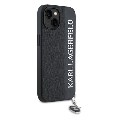 Husa pentru Apple iPhone 15, Karl Lagerfeld, Saffiano Rhinestones & Charm, Neagra