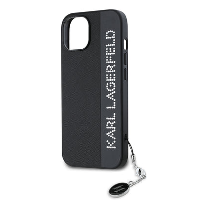 Husa pentru Apple iPhone 15, Karl Lagerfeld, Saffiano Rhinestones & Charm, Neagra