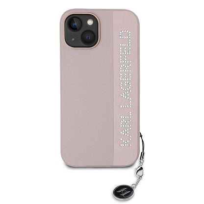 Husa pentru Apple iPhone 15, Karl Lagerfeld, Saffiano Rhinestones & Charm, Roz