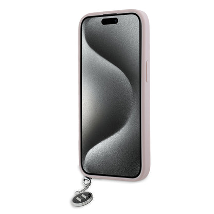 Husa pentru Apple iPhone 15, Karl Lagerfeld, Saffiano Rhinestones & Charm, Roz