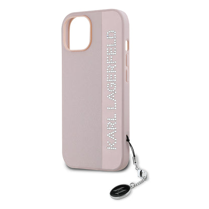 Husa pentru Apple iPhone 15, Karl Lagerfeld, Saffiano Rhinestones & Charm, Roz