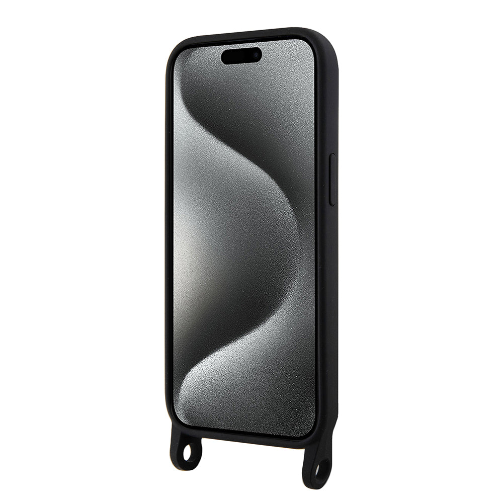 Husa pentru Apple iPhone 15, Karl Lagerfeld, Silicone Crossbody Choupette, Neagra