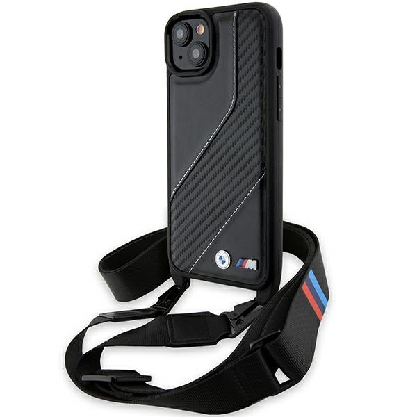 Husa pentru Apple iPhone 15 Plus, BMW, M Edition Carbon Stripe & Strap, Neagra