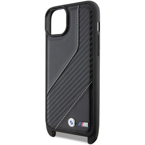 Husa pentru Apple iPhone 15 Plus, BMW, M Edition Carbon Stripe & Strap, Neagra