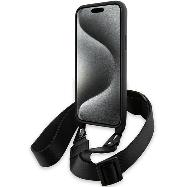 Husa pentru Apple iPhone 15 Plus, BMW, M Edition Carbon Stripe & Strap, Neagra