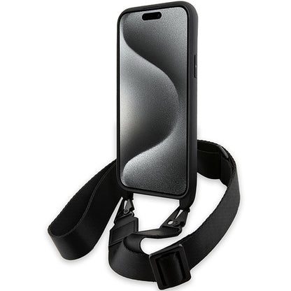 Husa pentru Apple iPhone 15 Plus, BMW, M Edition Carbon Stripe & Strap, Neagra