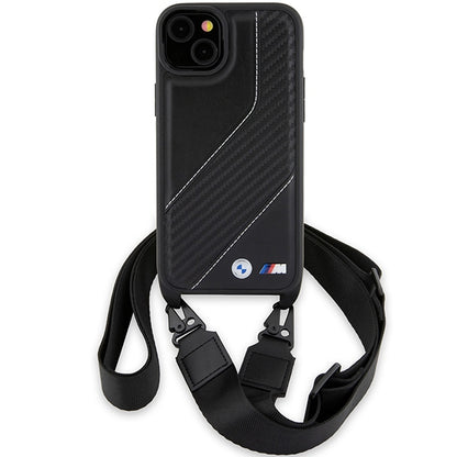 Husa pentru Apple iPhone 15 Plus, BMW, M Edition Carbon Stripe & Strap, Neagra