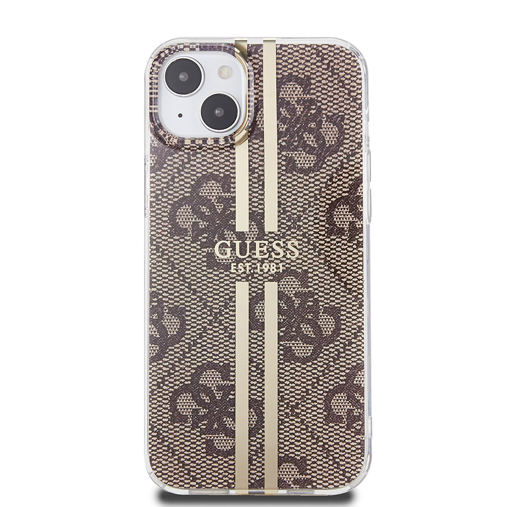 Husa pentru Apple iPhone 15 Plus, Guess, IML 4G Gold Stripe, Maro