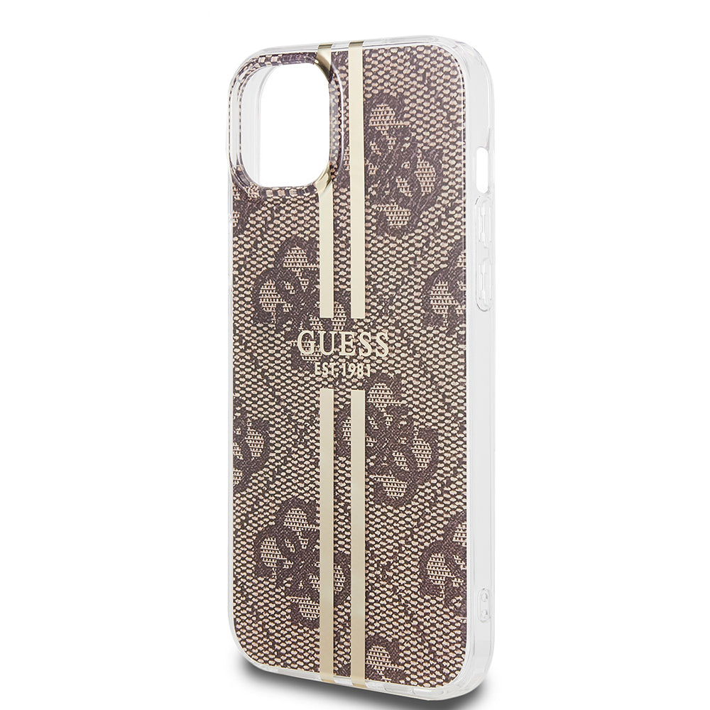 Husa pentru Apple iPhone 15 Plus, Guess, IML 4G Gold Stripe, Maro
