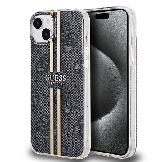 Husa pentru Apple iPhone 15 Plus, Guess, IML 4G Gold Stripe, Neagra